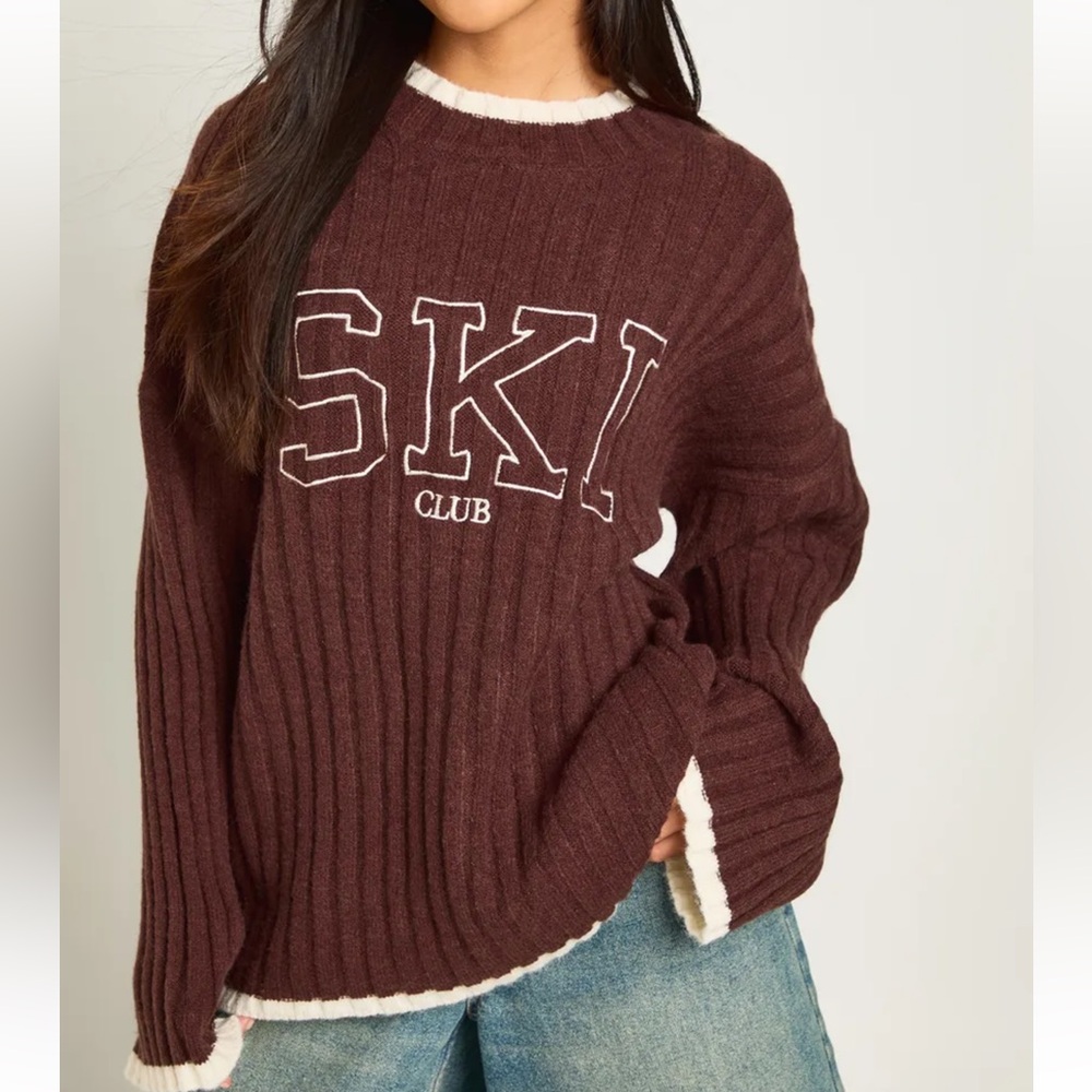 Ski Club Brown Ribbed Sweater